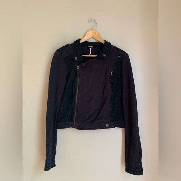 Free people black knit and lace jacket coat boho bohemian festival - Picture 1 of 7